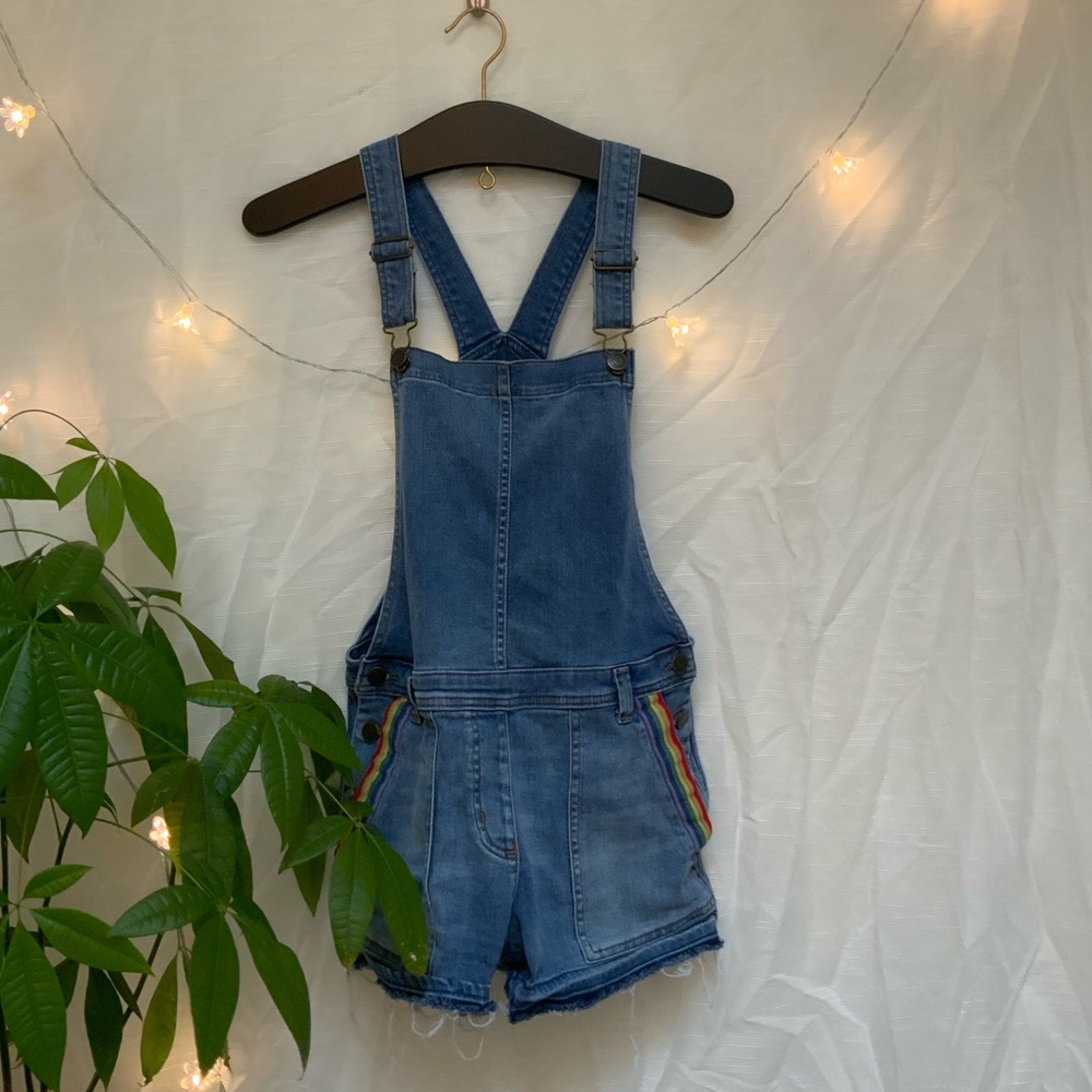 Crewcuts Short Rainbow embroidered overalls